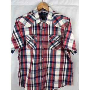 American Rag Men's Short Sleeve Snap Button Up Shirt Size: Large 2 Pockets Plaid